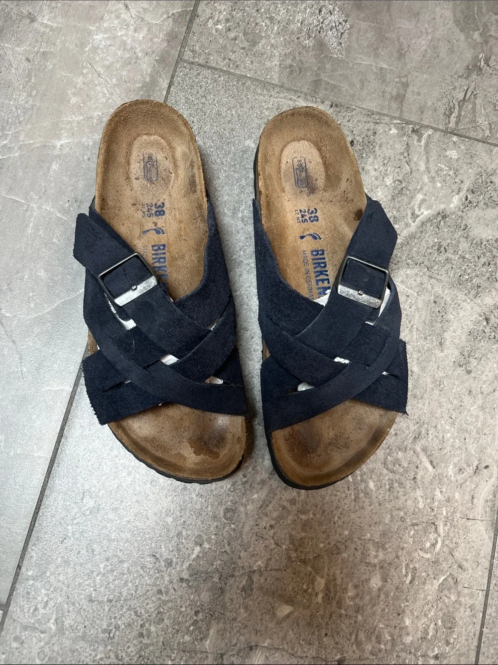 Birkenstock Lugano Black Suede Buckle Sandals